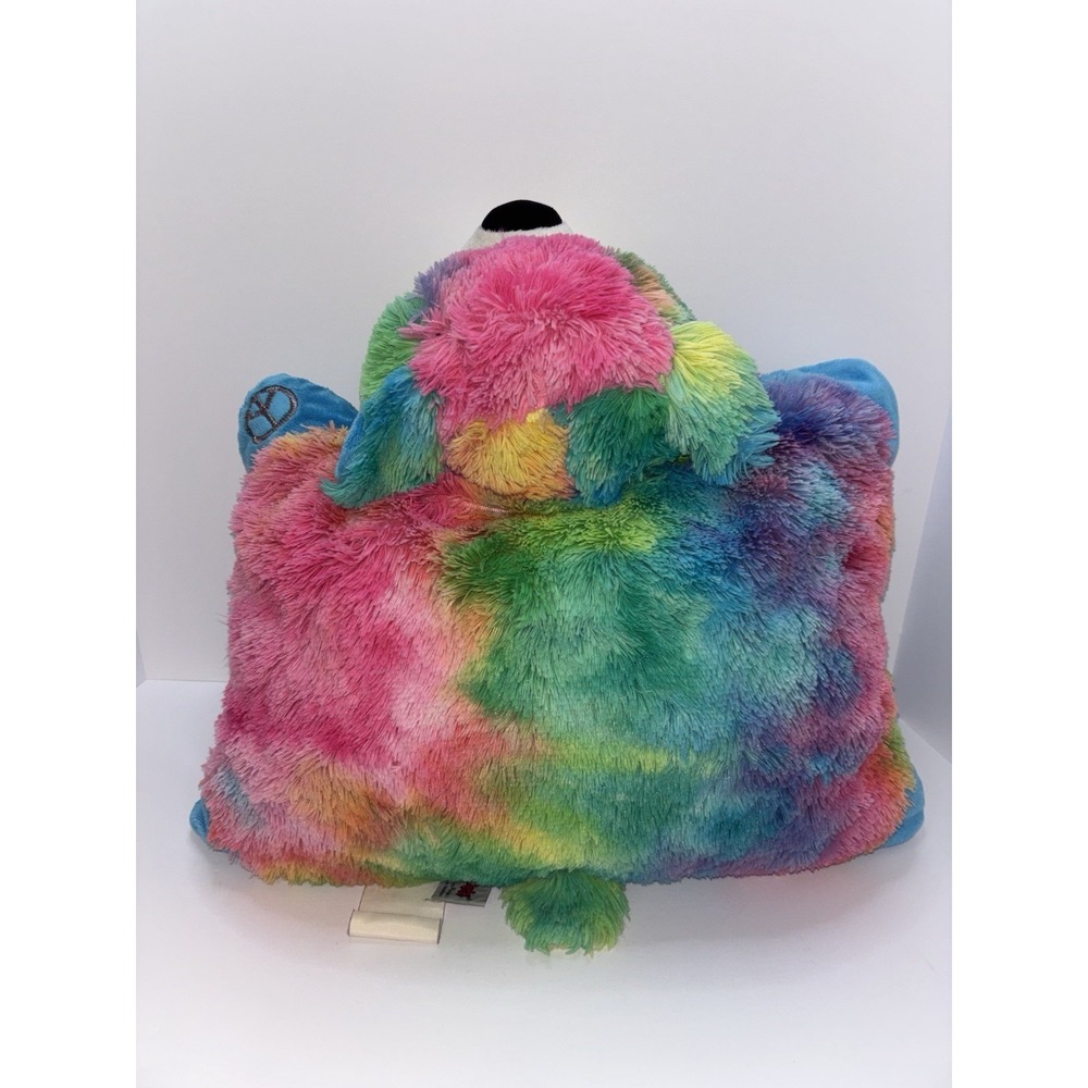 Pillow Pets PEACE Rainbow Tie Dye Bear 18" Stuffed Animal Plush Blue Yellow 2012